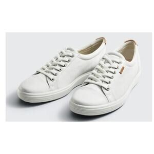 Ecco 7 Sneakers White Nubuck Leather Size 6.5 Wide Comfort Durable Shoes